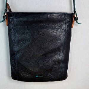 Simple Mywalit Soft Black Leather Vibrant Accents Shoulder Crossbody Purse Bag